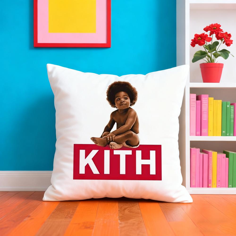 Classic Logo K-Kith Cushion Cover Plush Fabric Soft Double-Sided Printed Sofa Warm Winter Home Gift Pillow Case
