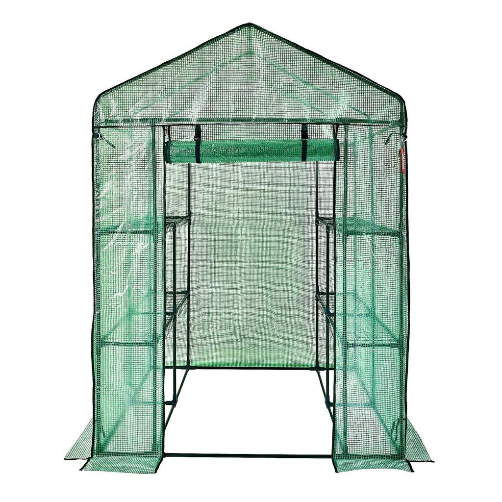 Walk-in Green House, 4.6 X 4.6 X 6.6 Ft Greenhouse with Shelves, Set Up In Minutes, High Strength PE Cover with Doors & Windows and Steel Frame,
