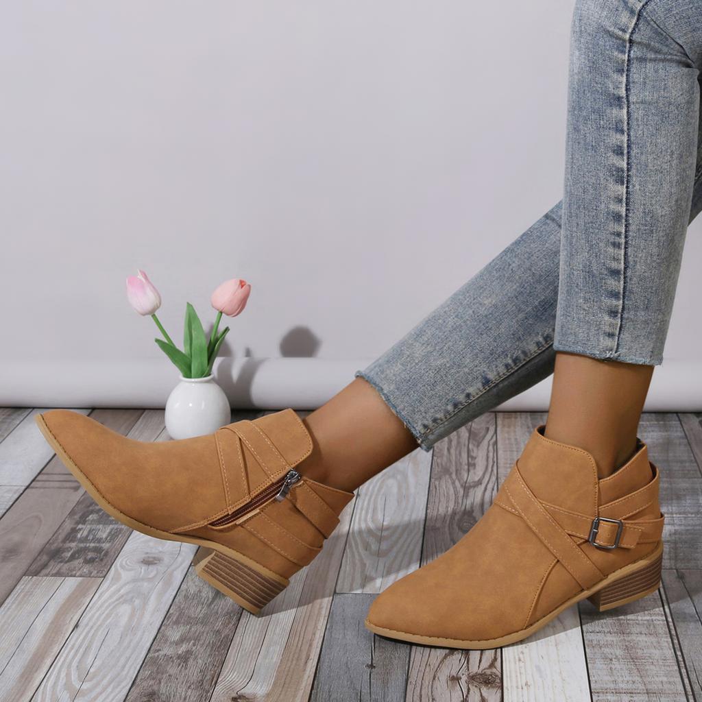 2025 New Boots Leather Women Retro Short Boots for Women Autumn and Winter New Large Size Medium Heel Thick Heel Ankle Boots