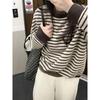 Korean Oversized Striped Crewneck Sweatshirt for Women - Casual Long-Sleeve T-shirt for Spring/Autumn.
