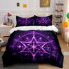 3Pcs Purple Pentagram Bedding Set, Glowing Magical Circle Print Duvet Cover + 2 Pillowcases, Mystical Witch Decor