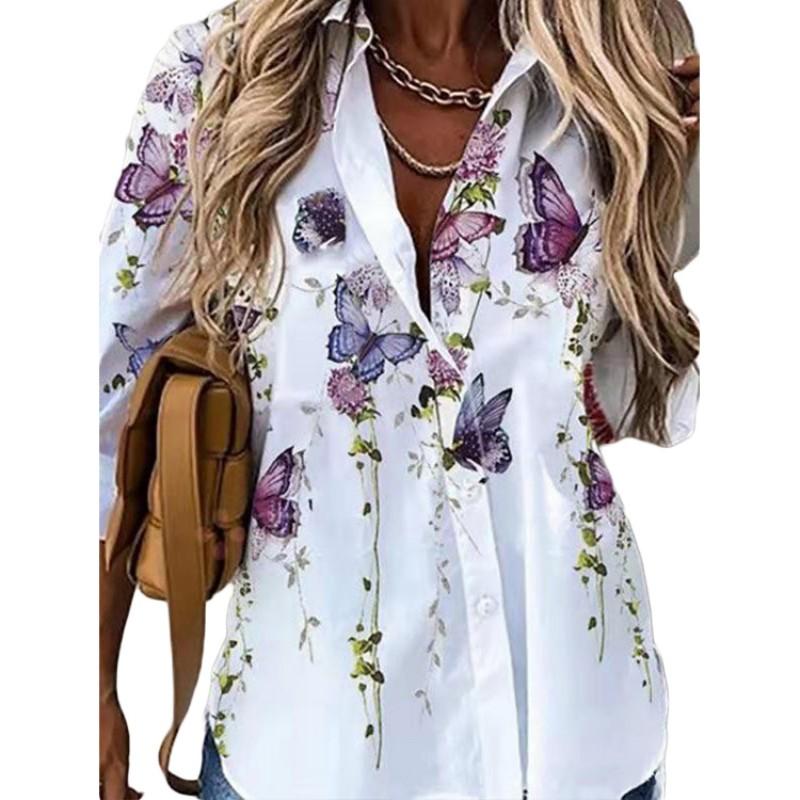 

Новая женская рубашка с длинным рукавом с цифровой печатью, женская рубашка, топы S