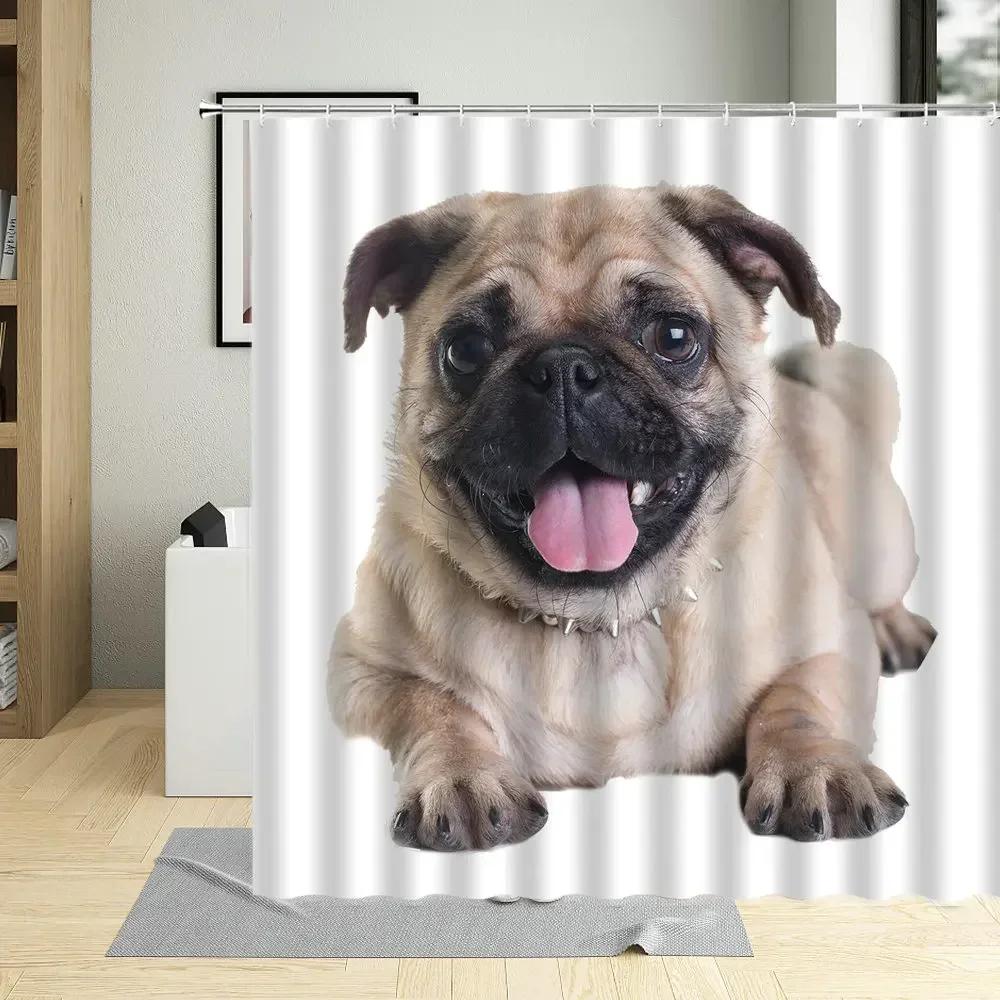 Creative Pug Funny Puppy Dog Pattern Shower Curtain Waterproof Polyester Fabric Bath Curtains Pet Shop For Home Decor With Hooks