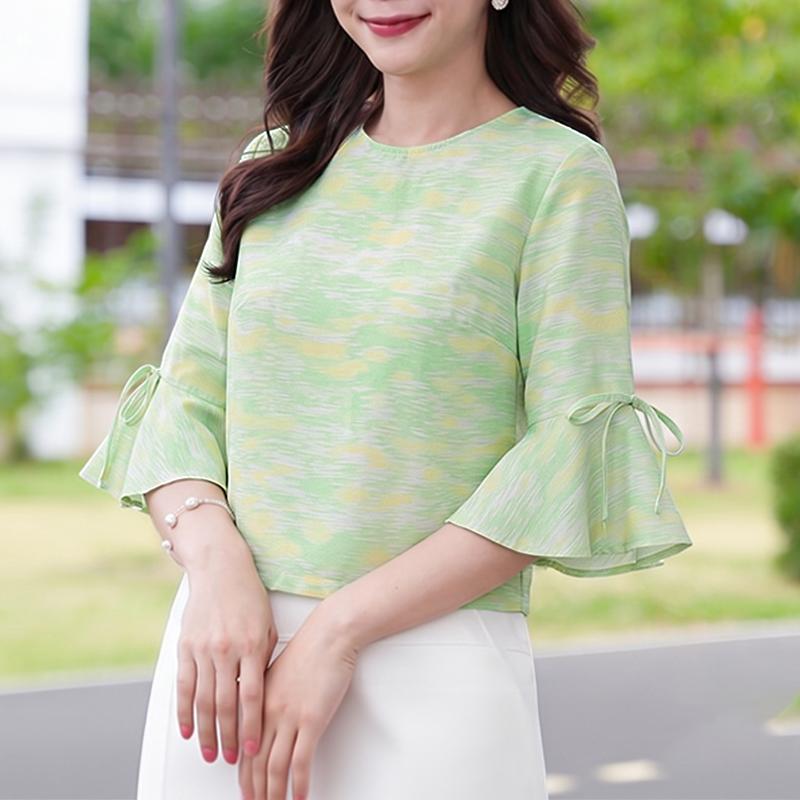 ZANZEA Women Casual Round Neck Flare Sleeve Loose Print Blouse
