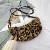 Leopard Print Faux Fur Shoulder Bag Vintage Women Plush Warm  Adjustable Strap Crossbody Bag CLE