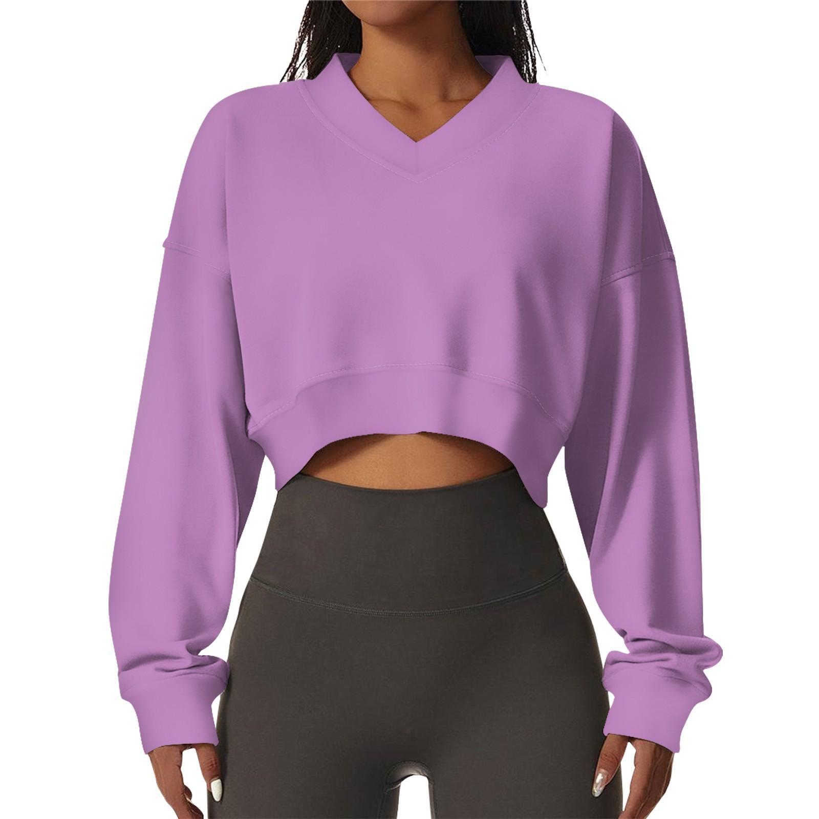 

Женская повседневная модная сексуальная удобная спортивная толстовка с длинными рукавами и V-образным вырезом XXL фиолетовый