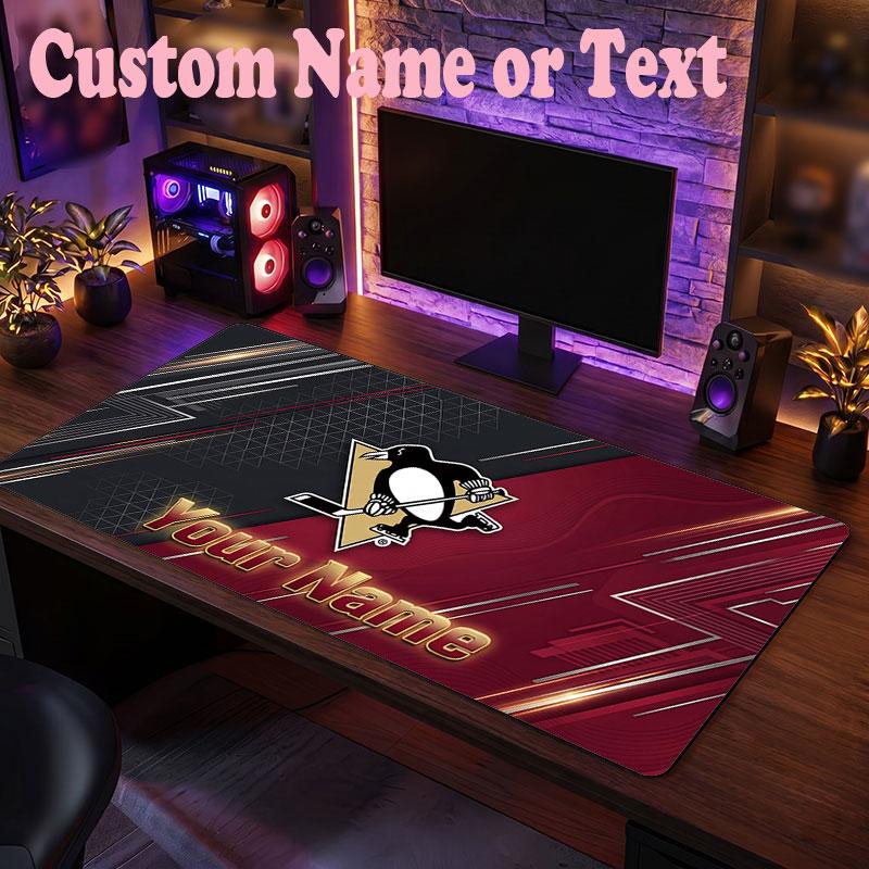 Pittsburgh Penguins Customized Name Text Mouse Pad, Large Desk Mouse Mat Personalized Home Office Present