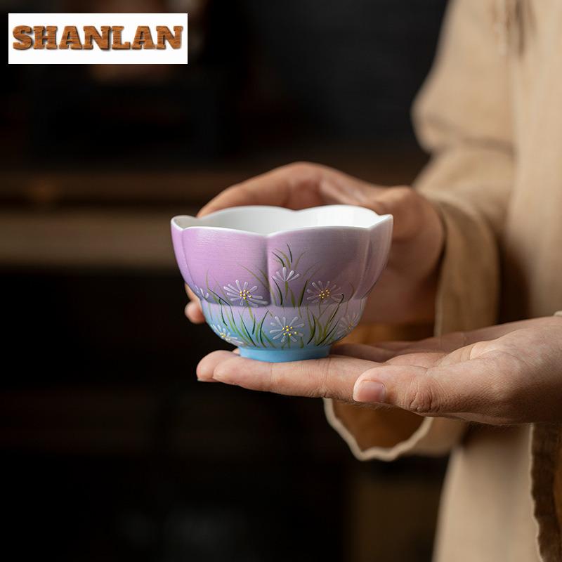 150ml Hand-painted Daisy Teacup Luxury Tea Bowl Sample Tea Cup Tea-tasting Personal Cup Chazhan Master Cups For Tea Decoration