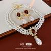 Flower Diamond Water Drop Pearl Necklace French Retro Court Style Collarbone Chain High Sense Light Luxury Jewelry Women's Suit