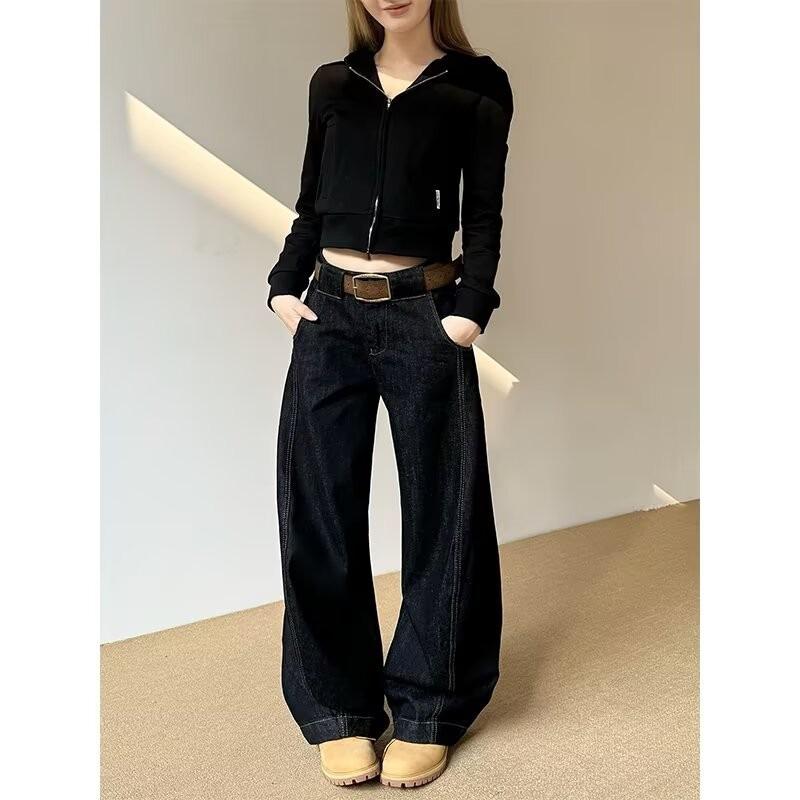 

Женские джинсы больших размеров на раннюю осень 2025 года, облегающие, зауженные и широкие штанины 3XL чёрный