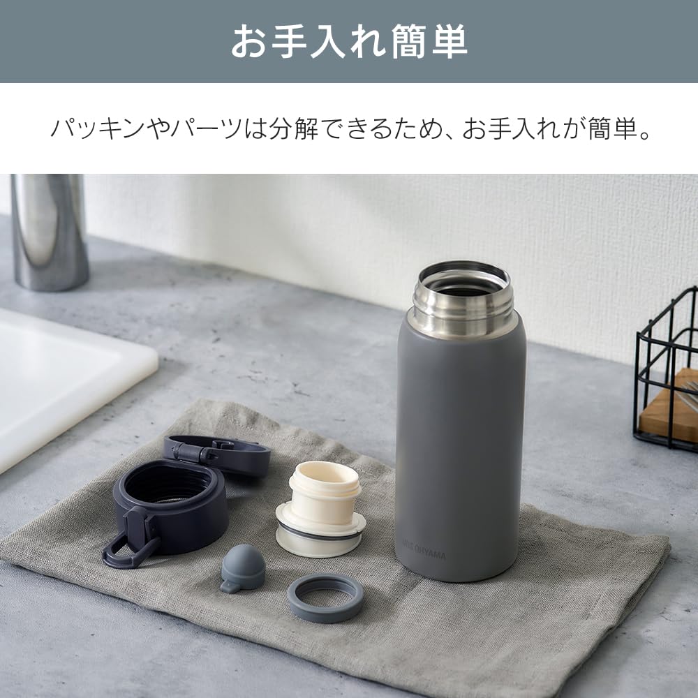 Iris Ohyama Water Bottle One Touch Mug Bottle 350ml Gray Vacuum Insulated Keeps for 6 Keeps Warm Over Cold Below Can Be Opened and Drank with One Hand