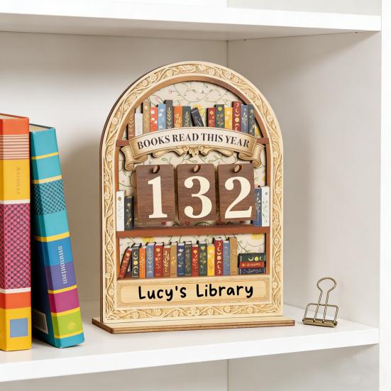 Book Read This Year Counter Wooden Annual Reading Goal Challenge Tracker with Number Signs Bookshelf Decoration Book Lovers Bookworm Gift