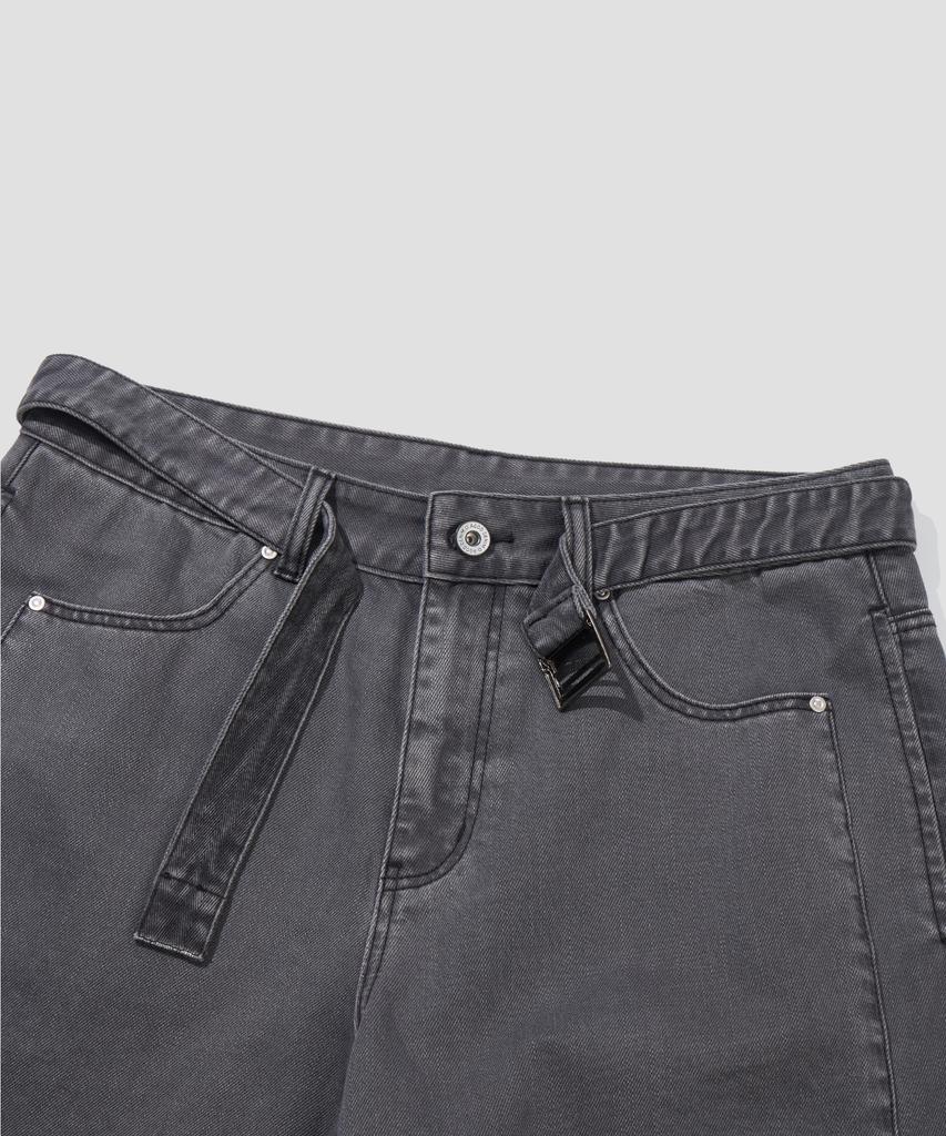 AGOD Belted Incision Cotton Bermuda Pants [Charcoal]