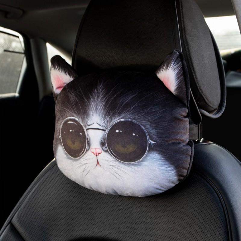 Car Headrest Pillow Seat Belts Cover Padding 3D Printed Dog Cat Face Cute Neck Rest Auto Neck Safety