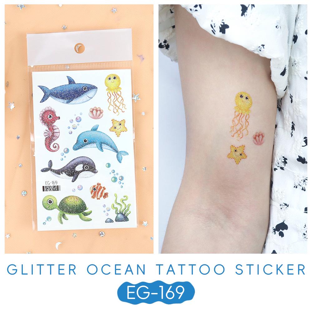 2023 Ruikalong Su Geçirmez Parıltılı Deniz Hayvanı Karikatür Dövme Çıkartmaları Çocuklar İçin