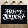 Black Background with Silver Glitter "Happy Birthday" for Live Stream and Video Call