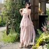 Xinjiang, western Sichuan, Yunnan tourism, pink smudging irregular suspender dress, fairy atmosphere, super fairy long skirt
