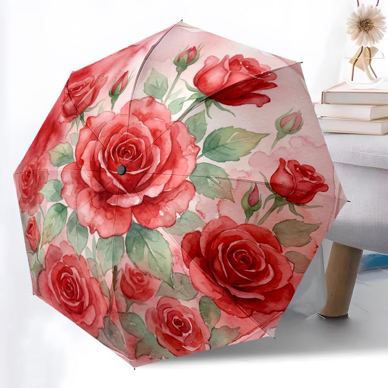 

Vintage Red Rose Umbrella Lightweight Travel Umbrella with 8-Rib Strong Frame Vibrant Digital Print for Outdoor Activities