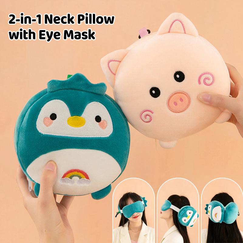 New Cartoon 2-In-1 Neck Pillow With Eye Mask Cute Plush Doll Travel Pillow Portable Office Desk Pillow Birthday Gift