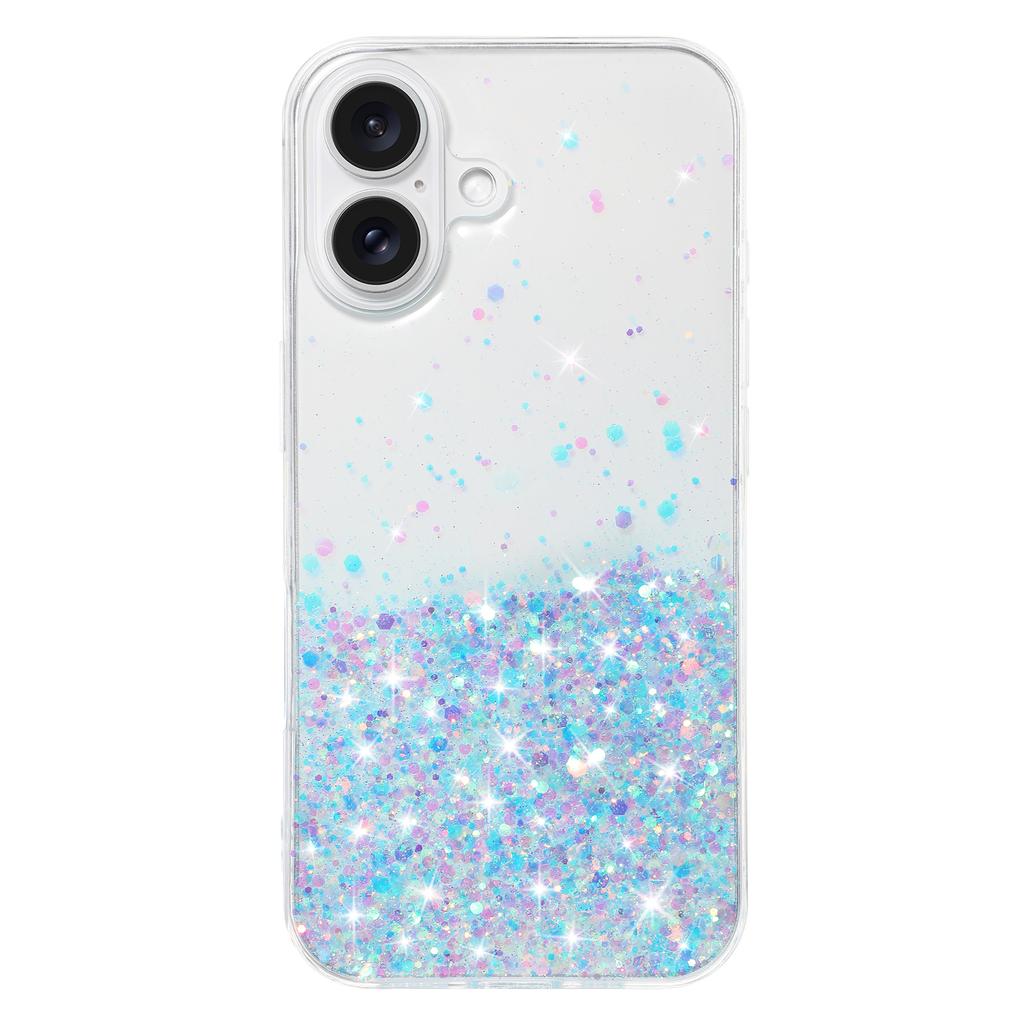 For iPhone 16 Case Sparkle Sequins Luminous Epoxy TPU Phone Cover