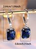 Luxury Female Blue Zircon Cross Hoop Earrings Fashion Silver Color Wedding  For Women
