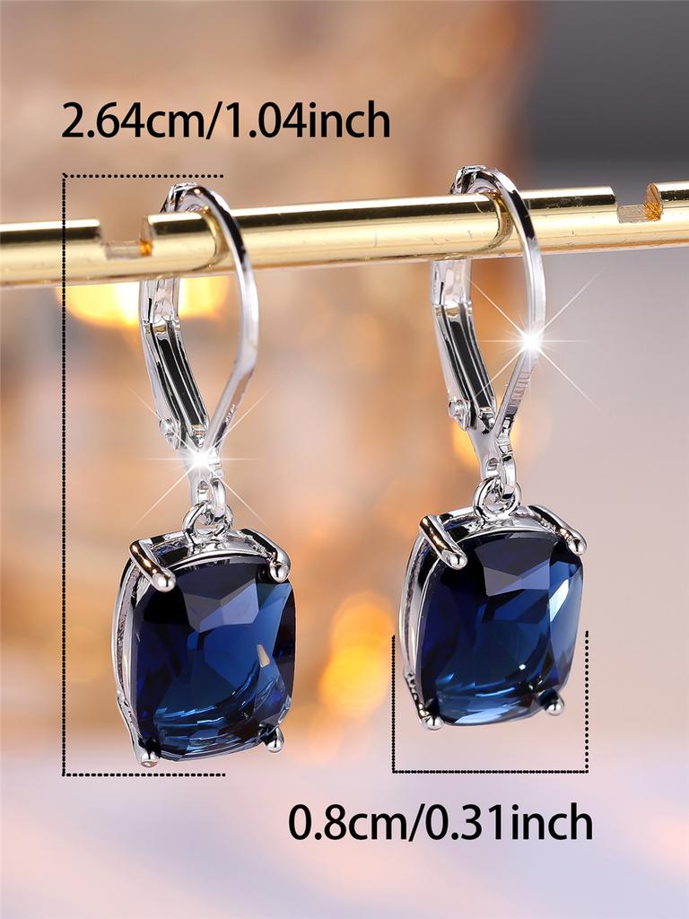 Luxury Female Blue Zircon Cross Hoop Earrings Fashion Silver Color Wedding  For Women