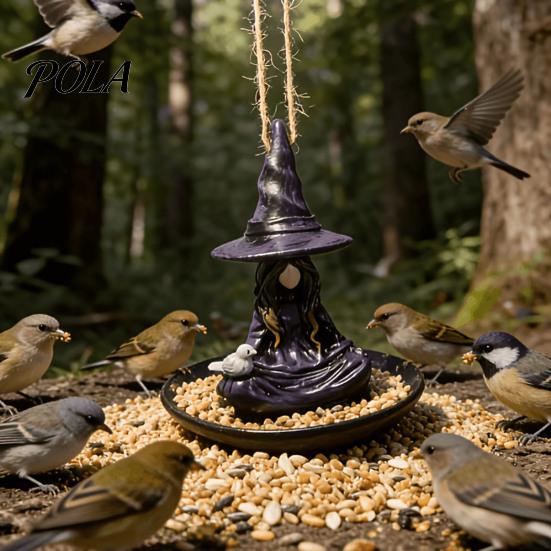 Halloween Bird Feeder Meditating Witch Feeder, Outdoor Hanging Multiple Birds Waterproof Resin for Garden Decoration Spooky