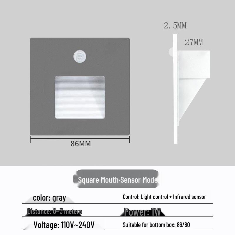 Ultracienka lampka nocna z czujnikiem magnetycznym do wbudowania typu 86 na schody i korytarze
