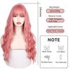 LISI HAIR 24“Long Sakura Pink Wig With Bangs Water Wavy Wig Synthetic Fiber Wig Women's Long Wig Natural Wigs Cosplay/Daily/Party Wig