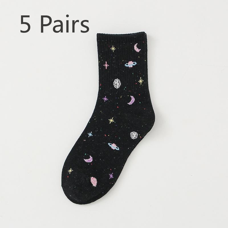 

5 Pairs Socks for Women Spring and Winter Midtube Candy Socks for Women Universe Star Socks 5 Pairs чёрный