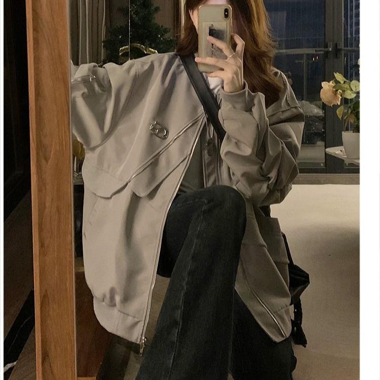 Fashionable Winter Jacket for Women Loose Baseball Style Work Jacket with Cotton Padding