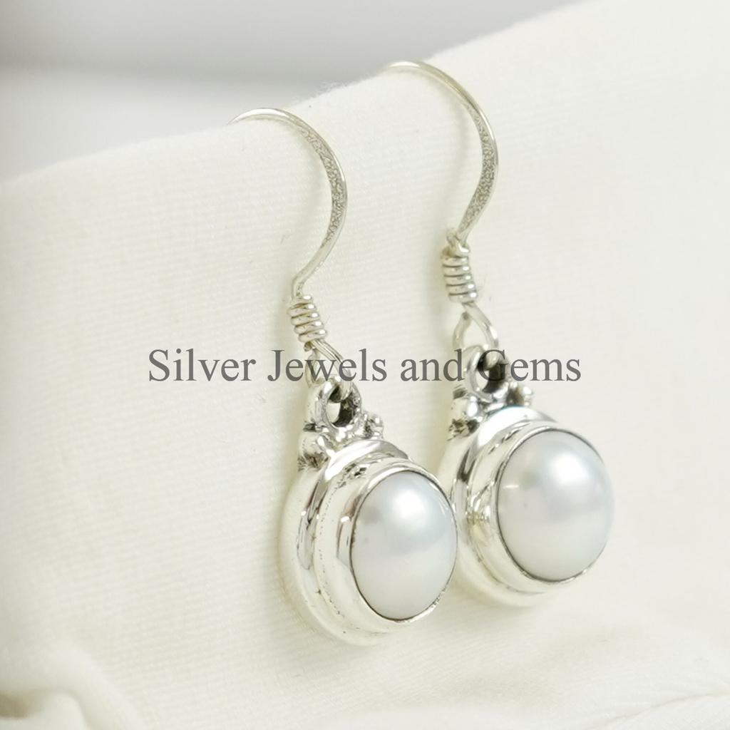 Natural Fresh Water Pearl Earring, Handmade Earrings for Her, 925 Sterling Silver Round Pearl Earrings, Gift for Mom, Bridesmaid Earring