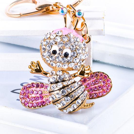 Sparkling Rhinestone Bee Keychain Cute Animal Key Ring Bag Charm with Lobster Clasp for Handbag Purse Wallet