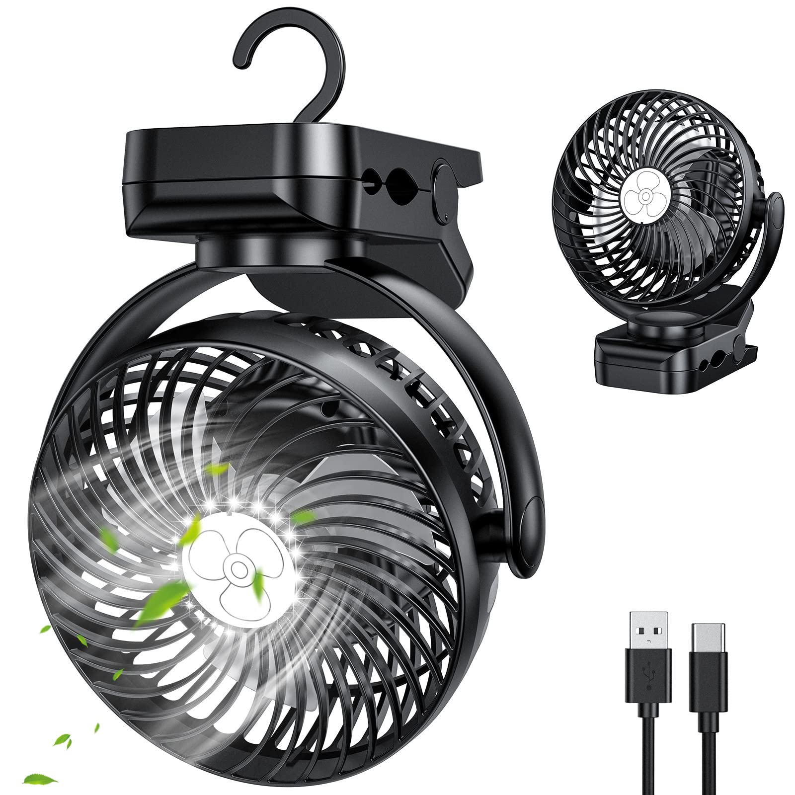 

Мини портативный электрический вентилятор 10000 мАч аккумулятор USB перезаряжаемый кемпинговый вентилятор с зажимом и светодиодной настольной лампой вентилятор воздушного охлаждения чёрный