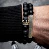 Vintage Schwarzes Mattes Armband Zirkon Krone Diamant Kugel Würfel Löwenkopf Perlenarmband Set