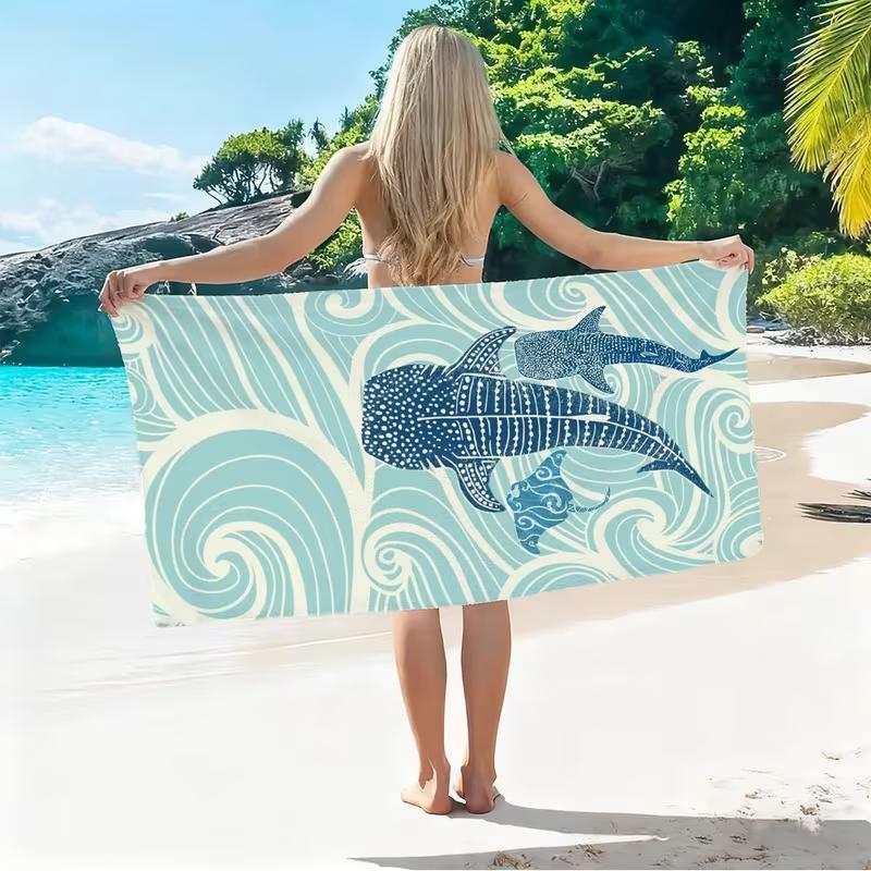 Whale Shark Black and White Whale Shark Modern Gift Beach Towel Microfiber Soft Quick Drying Bath Towel Gift Commemorative Towel