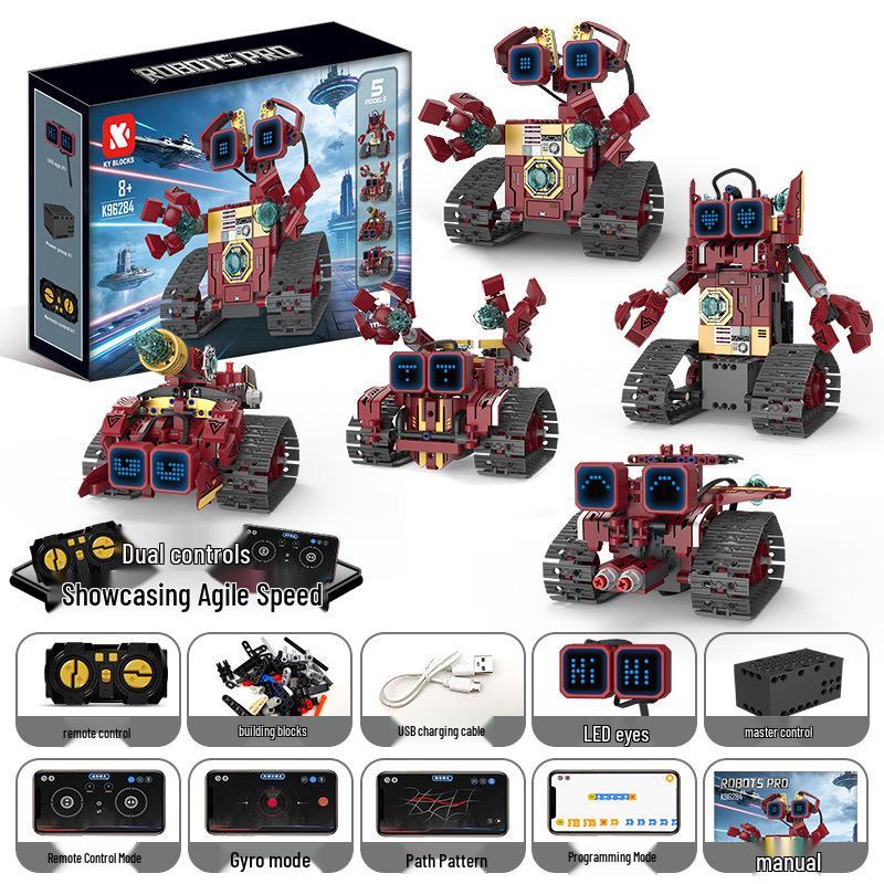 Five-in-One Programmable Wall-E Robot: Assembly Building Blocks, Electric Science Education, Remote Control, Compatible with Lego