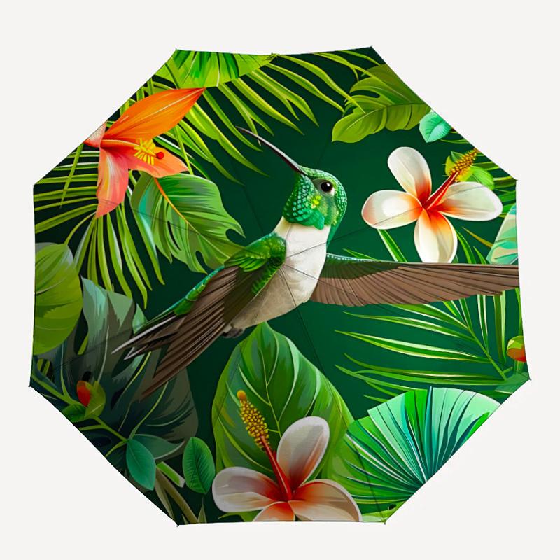 

1pc Hummingbird Tropical Automatic Open/close, Heavy-Duty Iron Frame & 8-Rib structure, Compact Folding Umbrella for Women/Men, All-Season Travel, Hal