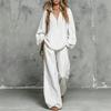 1116 popular women's clothing casual lapel half zipper lantern sleeve texture cotton and linen two-piece set
