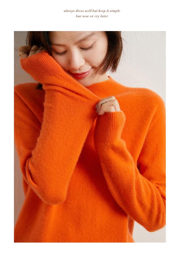 2026 Autumn/Winter Women's 100% Pure Wool Loose Knit Turtleneck Sweater Base Layer