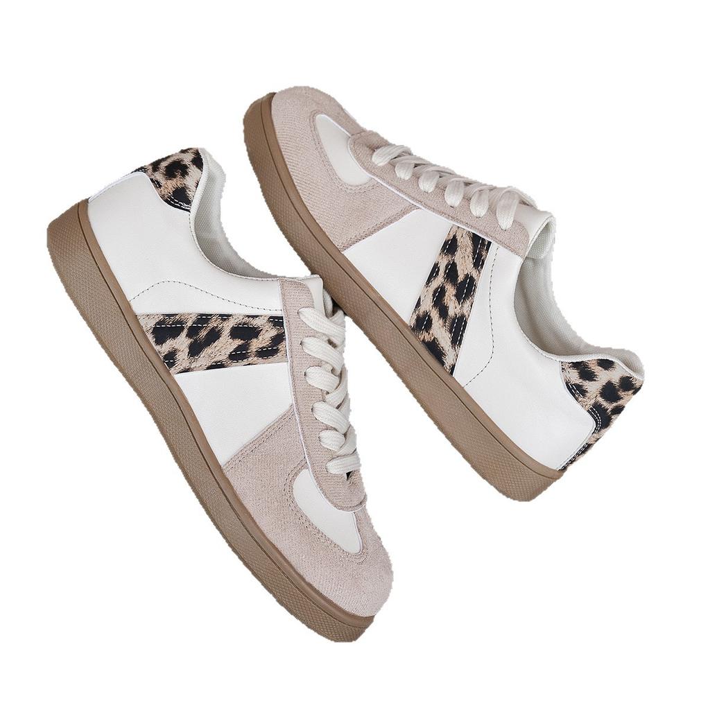 Women's Shoes 2025 Summer New Casual Shoes Platform Casual Shoes Leopard Print German Training Shoes Round Head Lace-up Sports Board Shoes