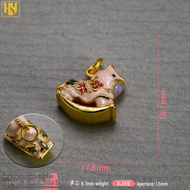 24k Gold-Plated Brass Zodiac Horse Pendant - Chinese Style DIY Jewelry Necklace Accessory