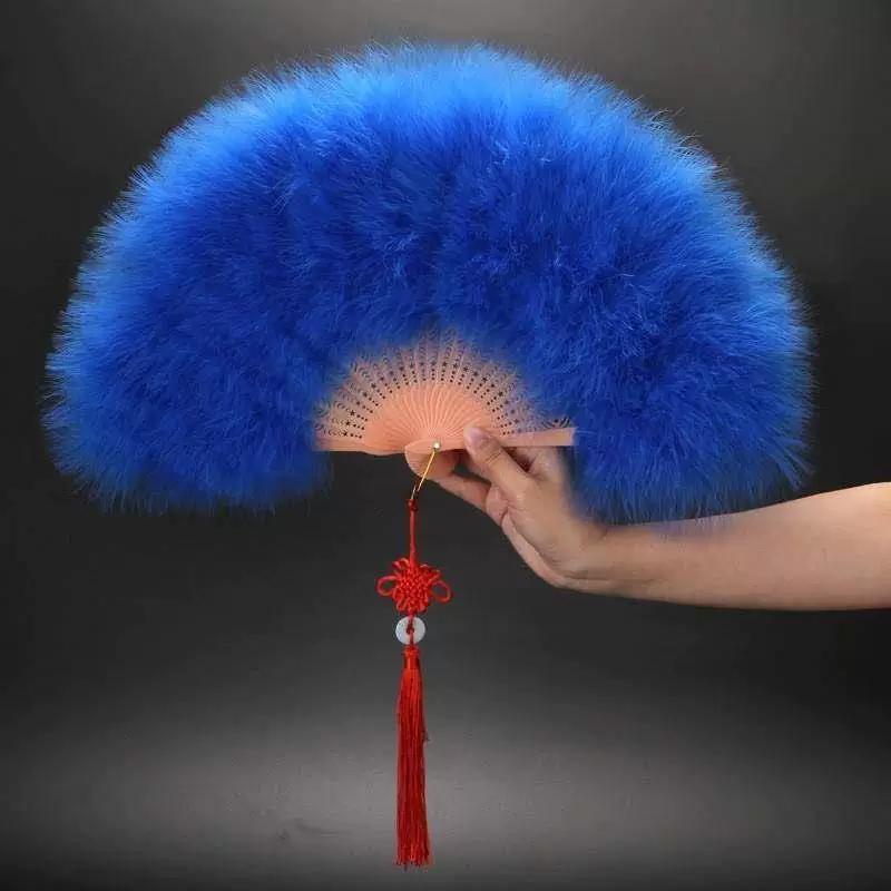 Ventaglio di Piume con Velluto Completo e Piume Ispessite, Ventaglio di Piume d'Oca, Ventaglio Pieghevole in Stile Cinese Tradizionale per Performance su Palco e Danza