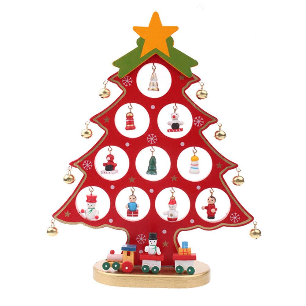 Pom de Crăciun din lemn artificial de masă 3D DIY cu ornamente creative în miniatură Decorare pentru birou pentru decorarea bradului de Crăciun