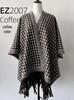 Trendy Imitation Cashmere Houndstooth Plaid Cape Scarf with Tassels for Autumn/Winter