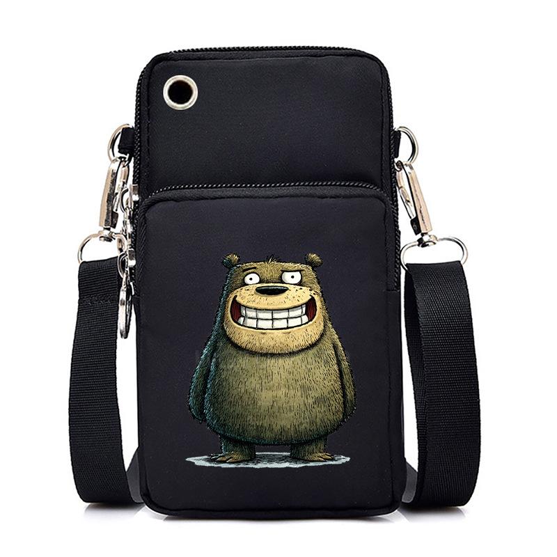 Funny Animals Personality Printing Black Oblique Span Small Bag Multifunctional Casual Portable Mobile Phone Bag