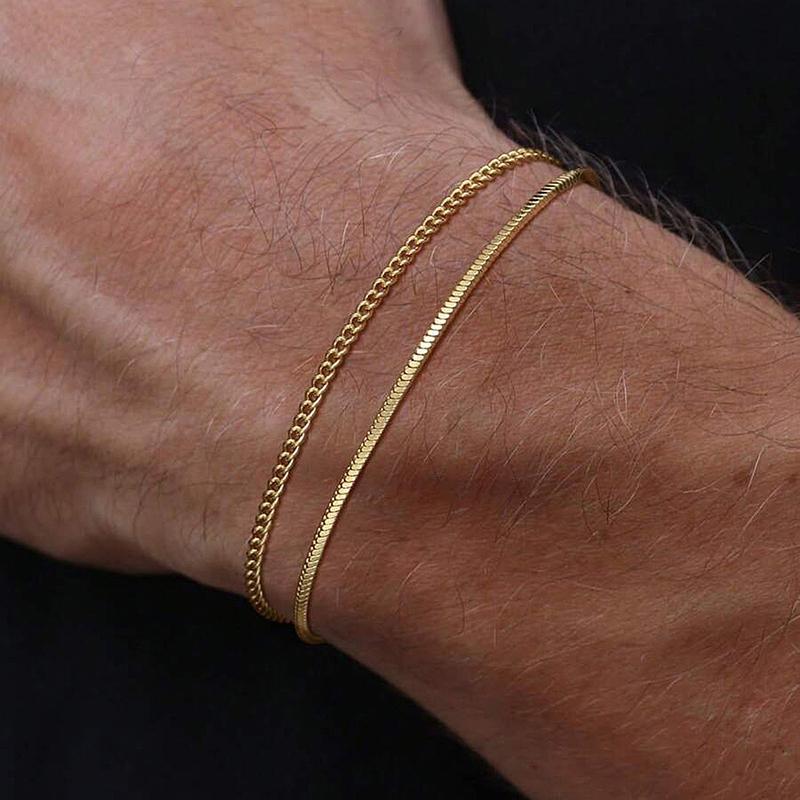 Stainless Steel Snake Cuban Chain Double Layer Bracelets for Men Punk Waterproof Hand Chain Non Fading Hand Jewelry Gifts