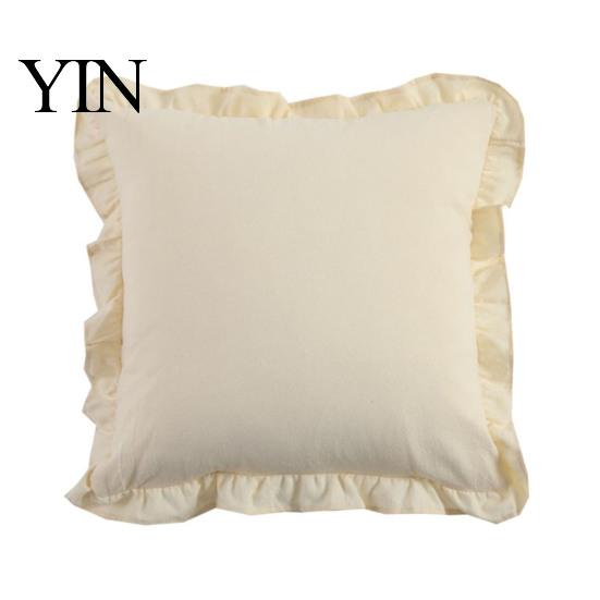 Federa Cuscino Decorativa Divano Shabby Chic con Volant, Fodera Cotone a Quadri con Bordo Arricciato, Federe Arricciate Vintage 18x18 Pollici 20x12 Copertura Decorativa