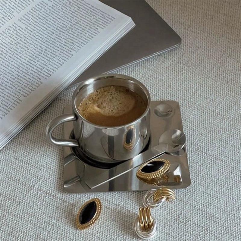 Coffee Cup Set With Spoon Placemat Kitchen Beverage Water Cup Tableware Accessories