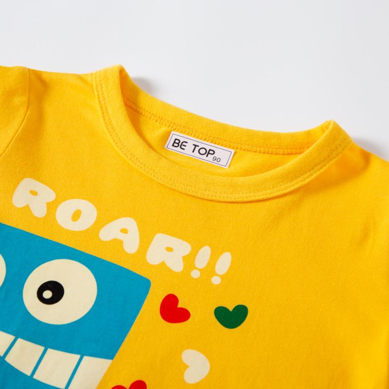 Dětské kreslené bavlněné tričko s dinosaurem - Chlapecké s krátkým rukávem, kulatým výstřihem, korejský styl